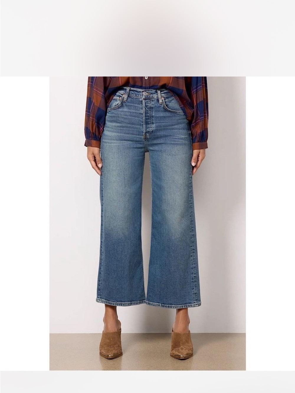 Re/Done Cropped Wide-Leg Jeans in Indigo Blue